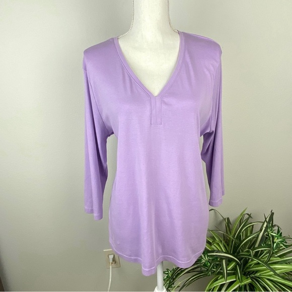 Talbots, Plus Size 2X Lavender V-Neck 3/4 Sleeve Blouse 100% Pima Cotton EUC - Picture 5 of 8